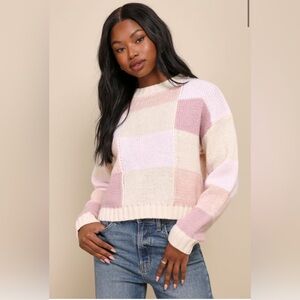 NWT Lulus Pink Multi Color Block Pullover Sweater